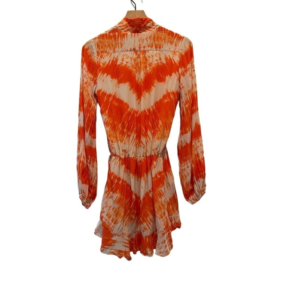 ROCOCO SAND Womens Mini Dress Size S Orange Off-White Tie-Dye Long Sleeve Collar - Picture 3 of 8